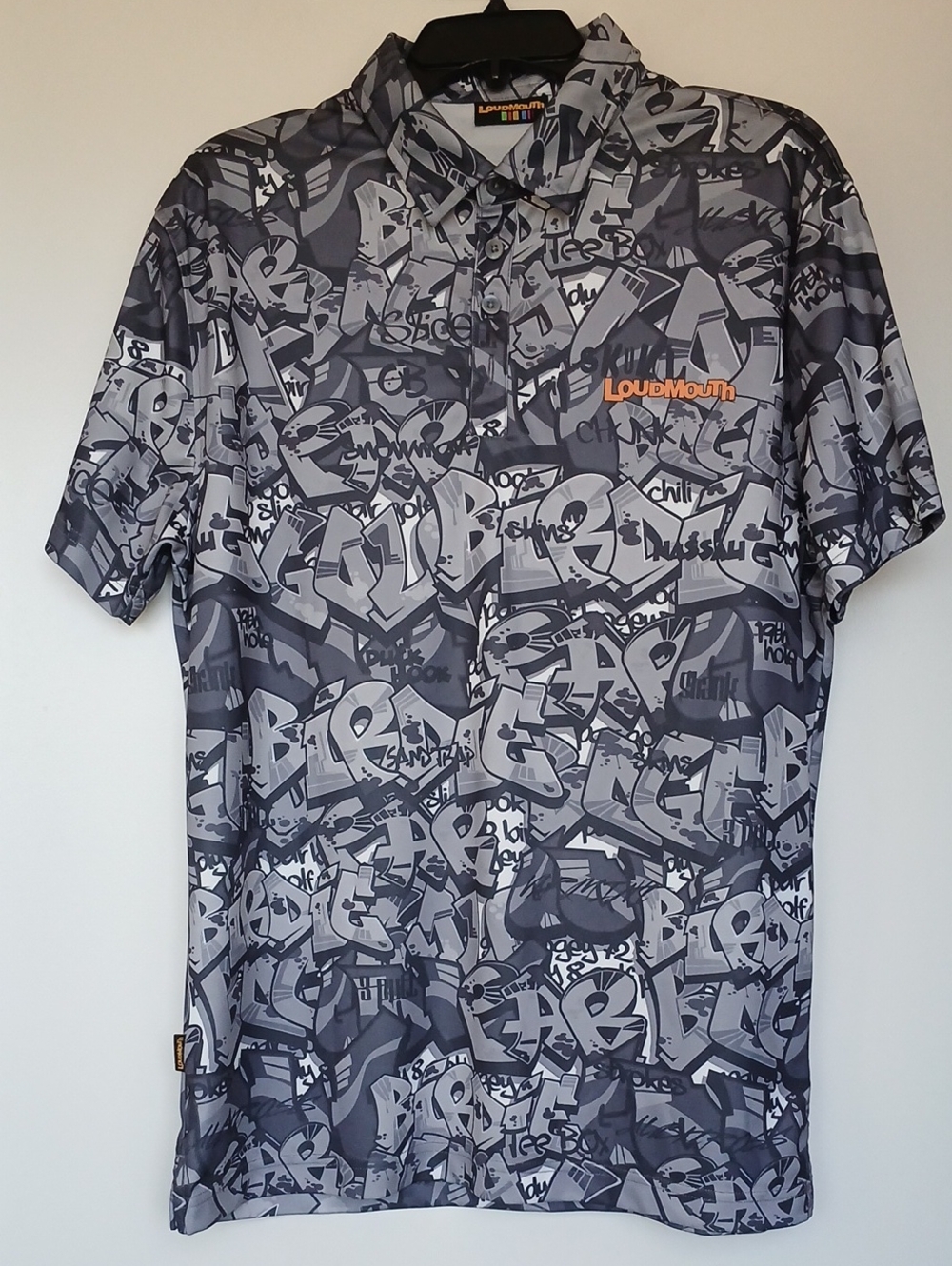 Loudmouth Golf Polo Men's Gray Graffiti Short Sleeve Shirt Size Large